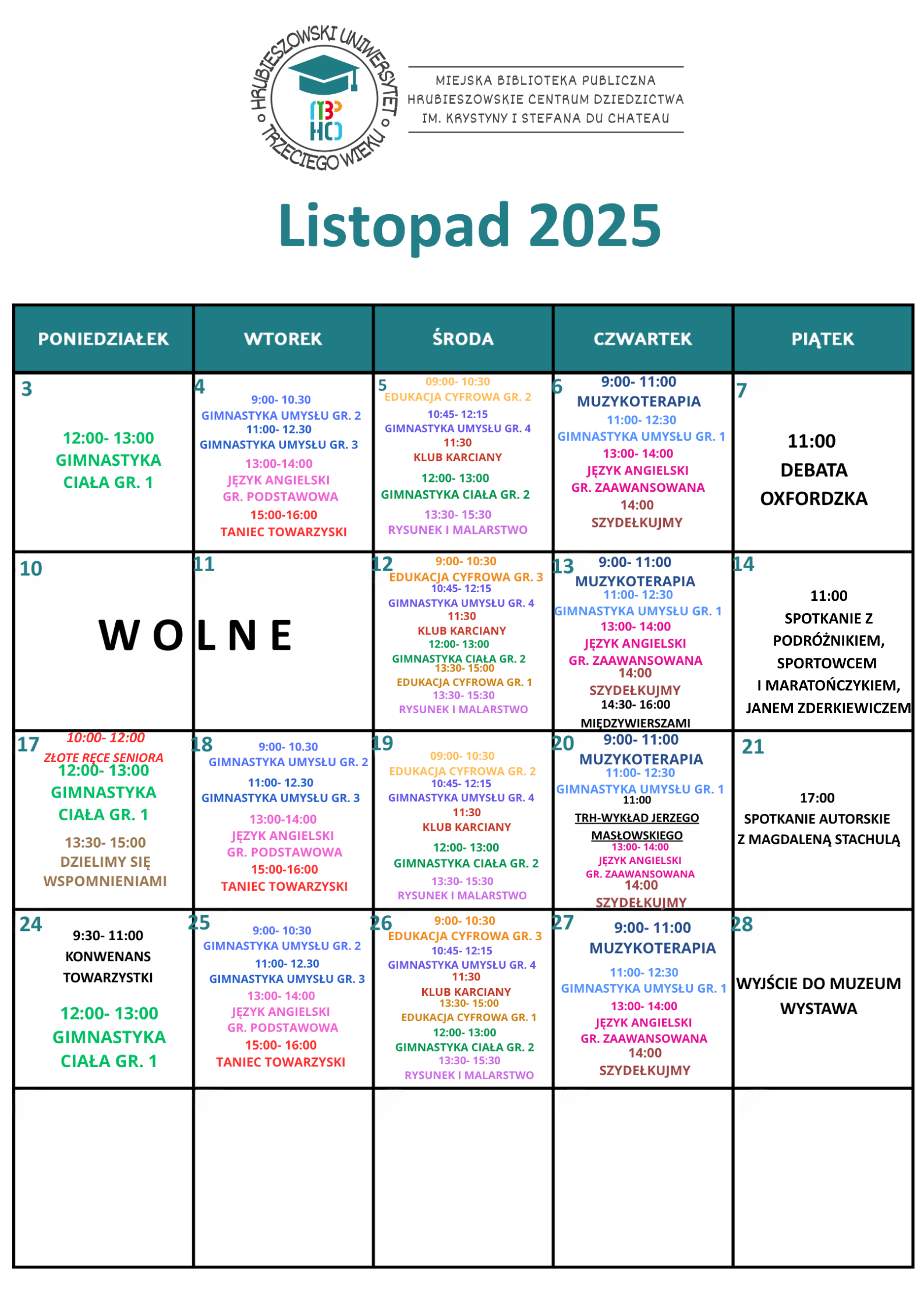 PLAN ZAJĘĆ HUTW – LISTOPAD 2025
