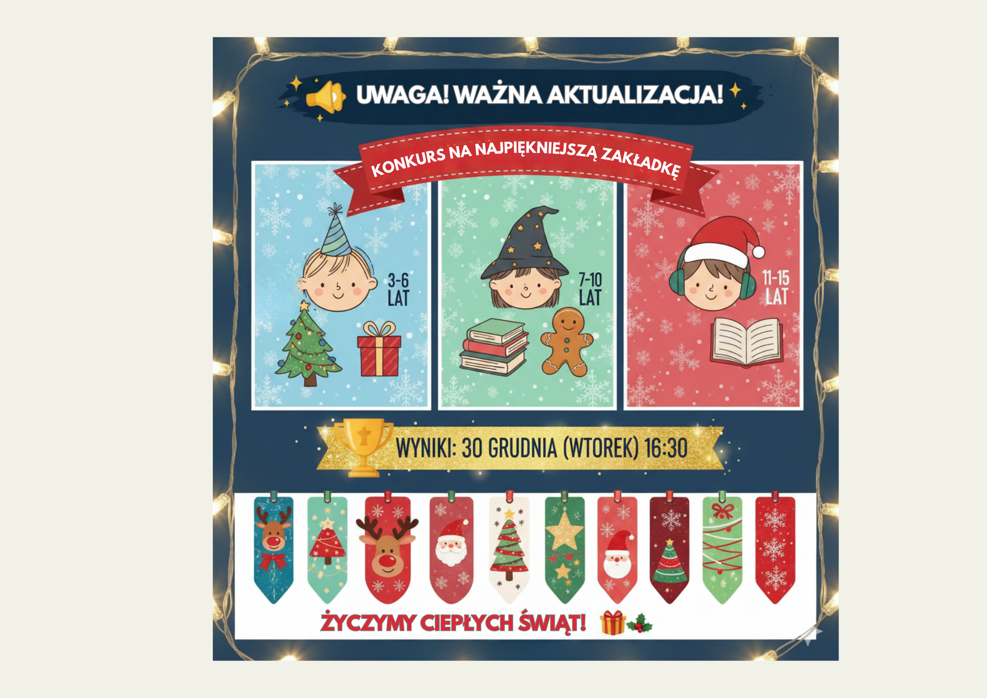 Aktualizacja regulaminu konkursu na „Najpiękniejszą świąteczną zakładkę do książki”