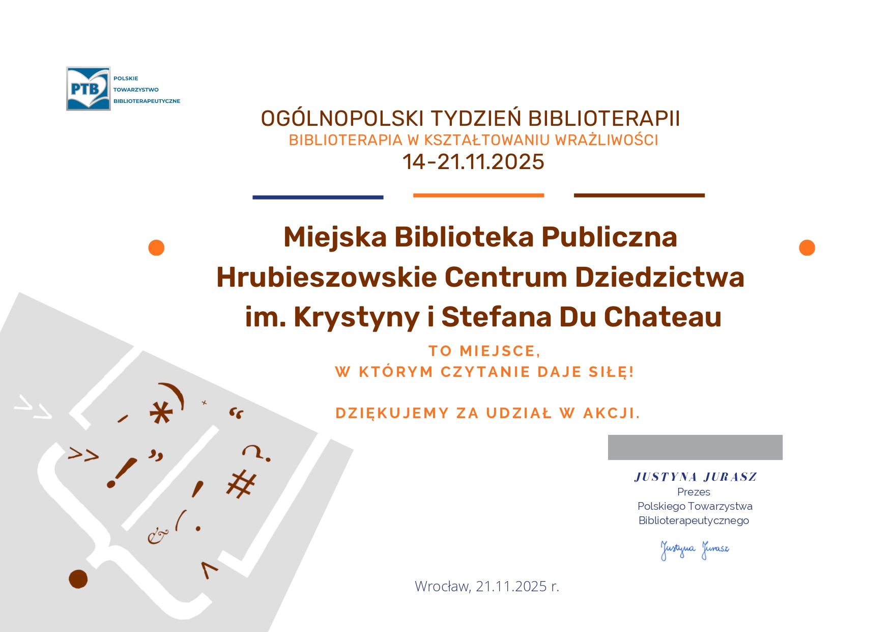 Nasza Biblioteka z Dyplomem Udziału w Tygodniu Biblioterapii 2025!