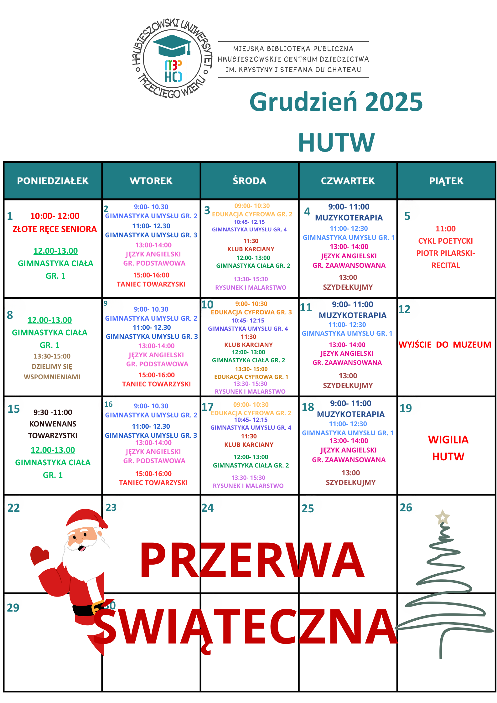 PLAN ZAJĘĆ HUTW GRUDZIEŃ 2025