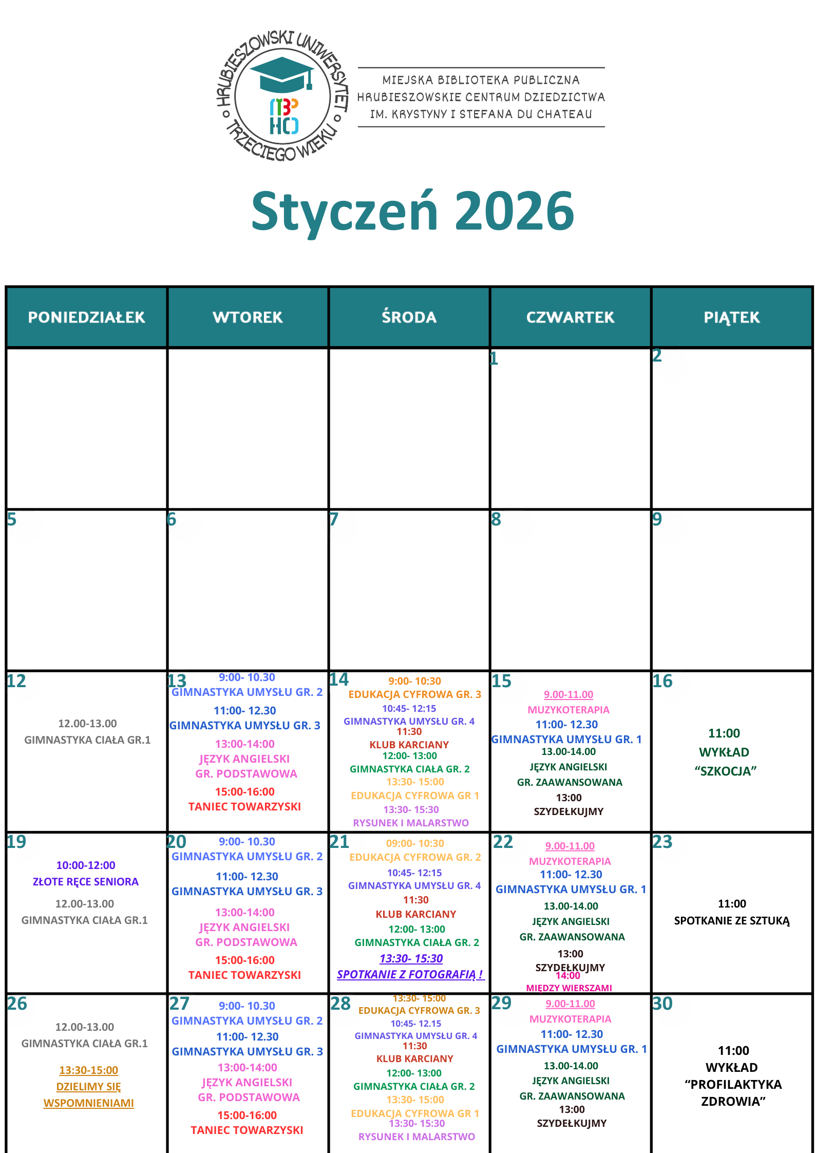 Plan zajęć HUTW STYCZEŃ 2026