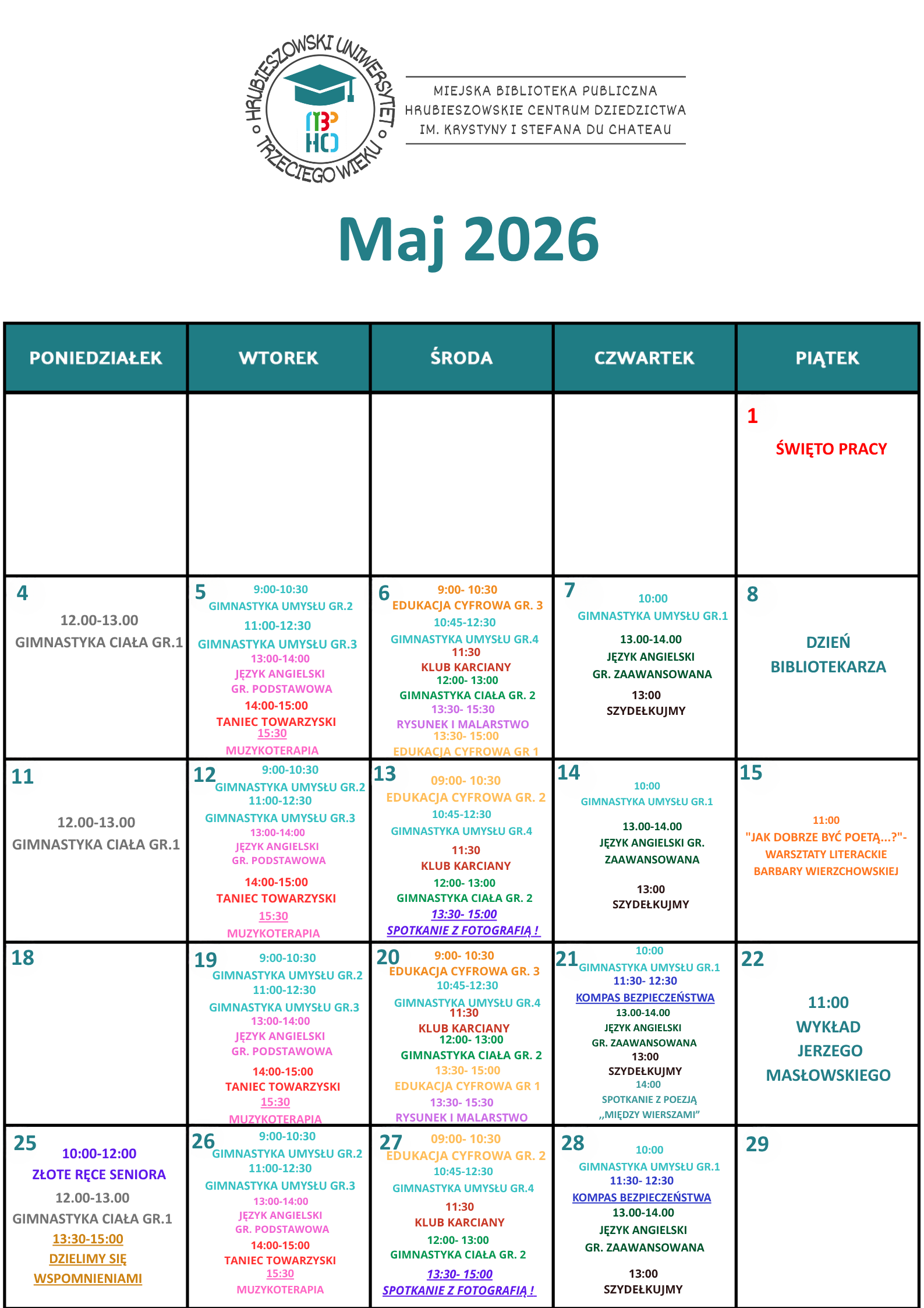 PLAN ZAJĘĆ HUTW MAJ 2026