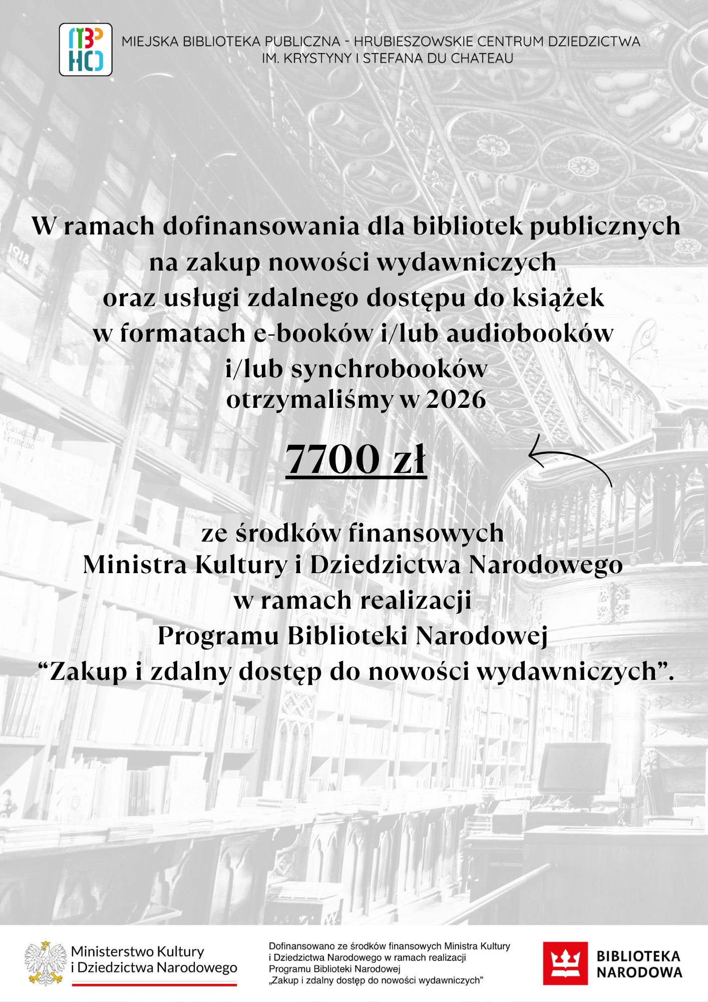Dofinansowanie dla bibliotek publicznych na „Zakup i zdalny dostęp do nowości wydawniczych”.